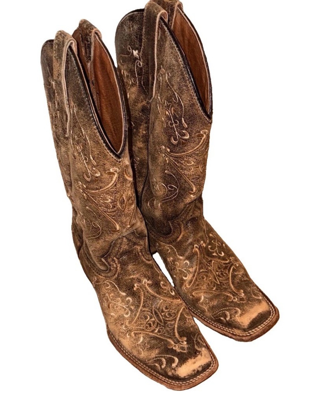 Circle G Distressed Brown Embroidered Western Heeled Boots